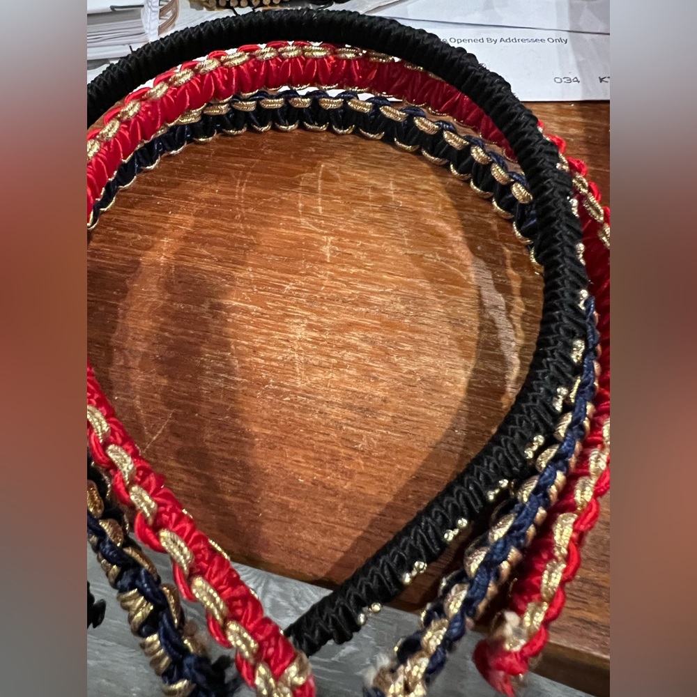 Headbands (3) - black, red & blue with gold